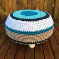 Crochet ottoman in blue and white