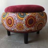 Velvet Topped Red Storage ottoman
